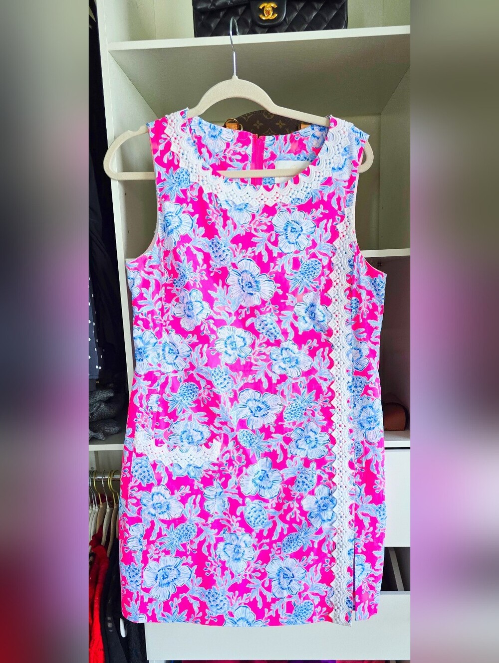 Bright Pink Floral Lilly Pulitzer Romper Dress with Blue & White Accent Size 6 - Picture 4 of 8